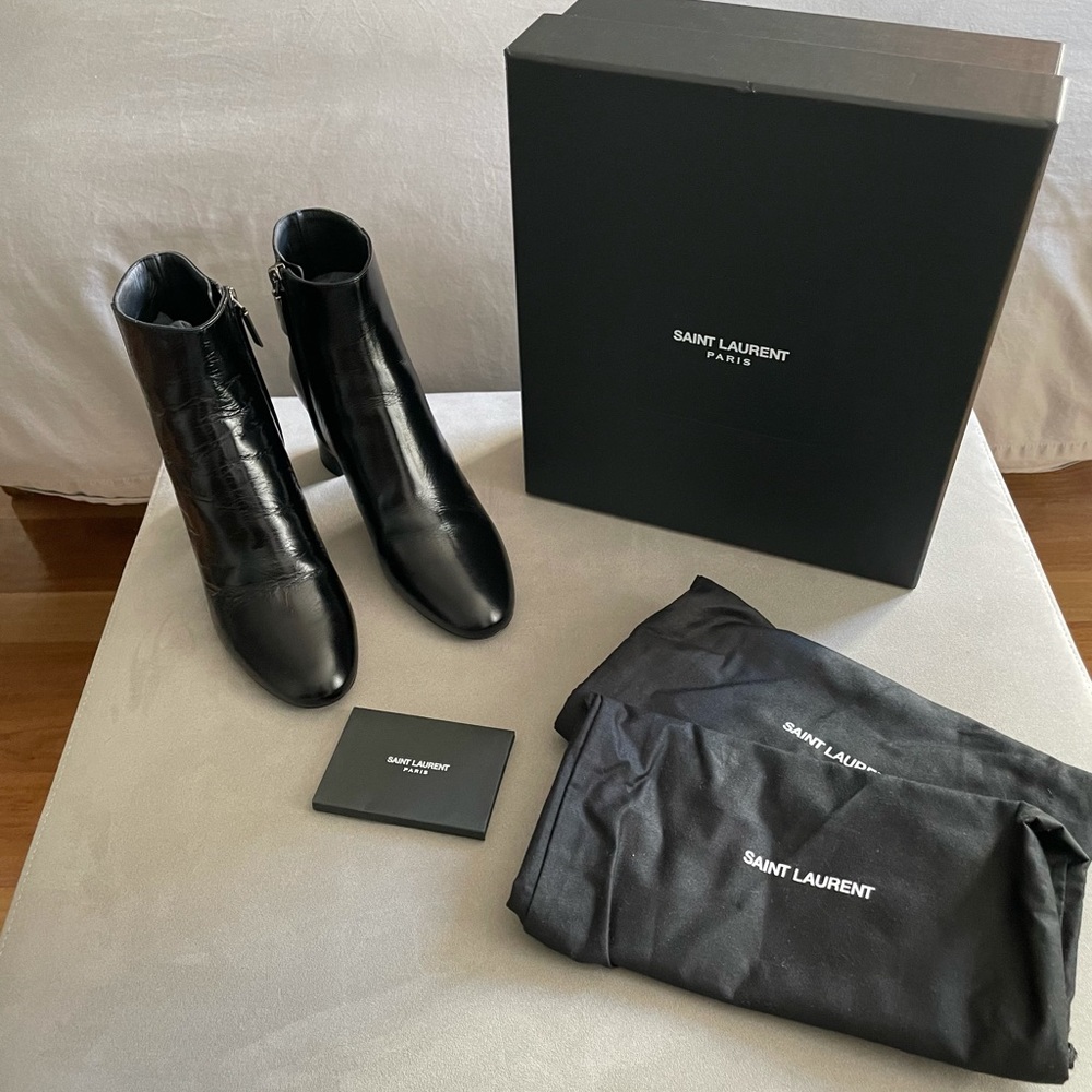 Saint Laurent Black Leather Ankle Boots Size 36.5
